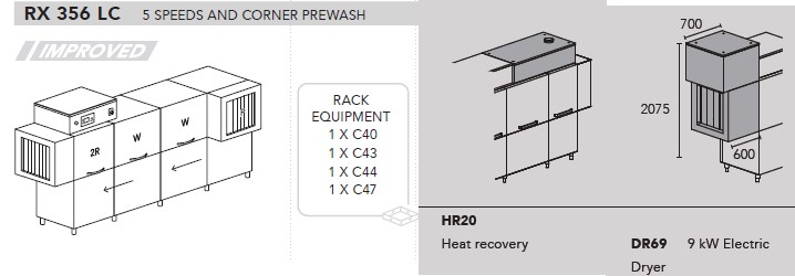 МАШИНА ПОСУДОМОЕЧНАЯ DIHR RX 356 LC SX+DDE+HR20+DR69